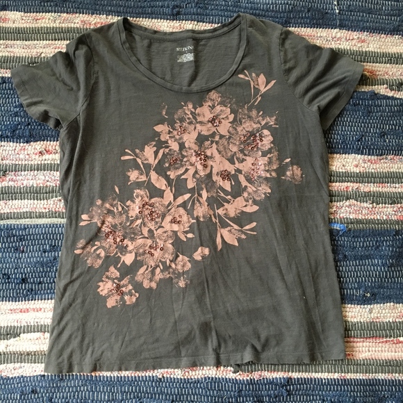 Merona Gray and Pink Floral Tee with Sequins - Picture 2 of 5